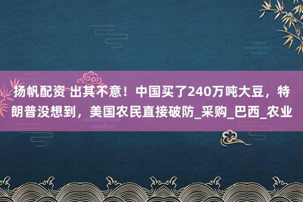 扬帆配资 出其不意！中国买了240万吨大豆，特朗普没想到，美国农民直接破防_采购_巴西_农业