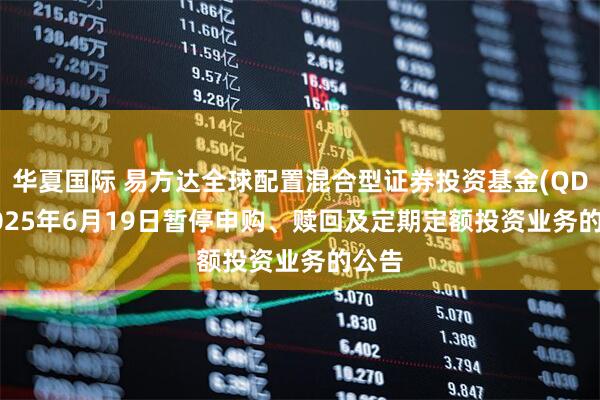 华夏国际 易方达全球配置混合型证券投资基金(QDII)2025年6月19日暂停申购、赎回及定期定额投资业务的公告
