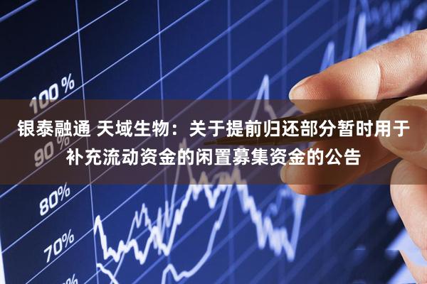 银泰融通 天域生物：关于提前归还部分暂时用于补充流动资金的闲置募集资金的公告